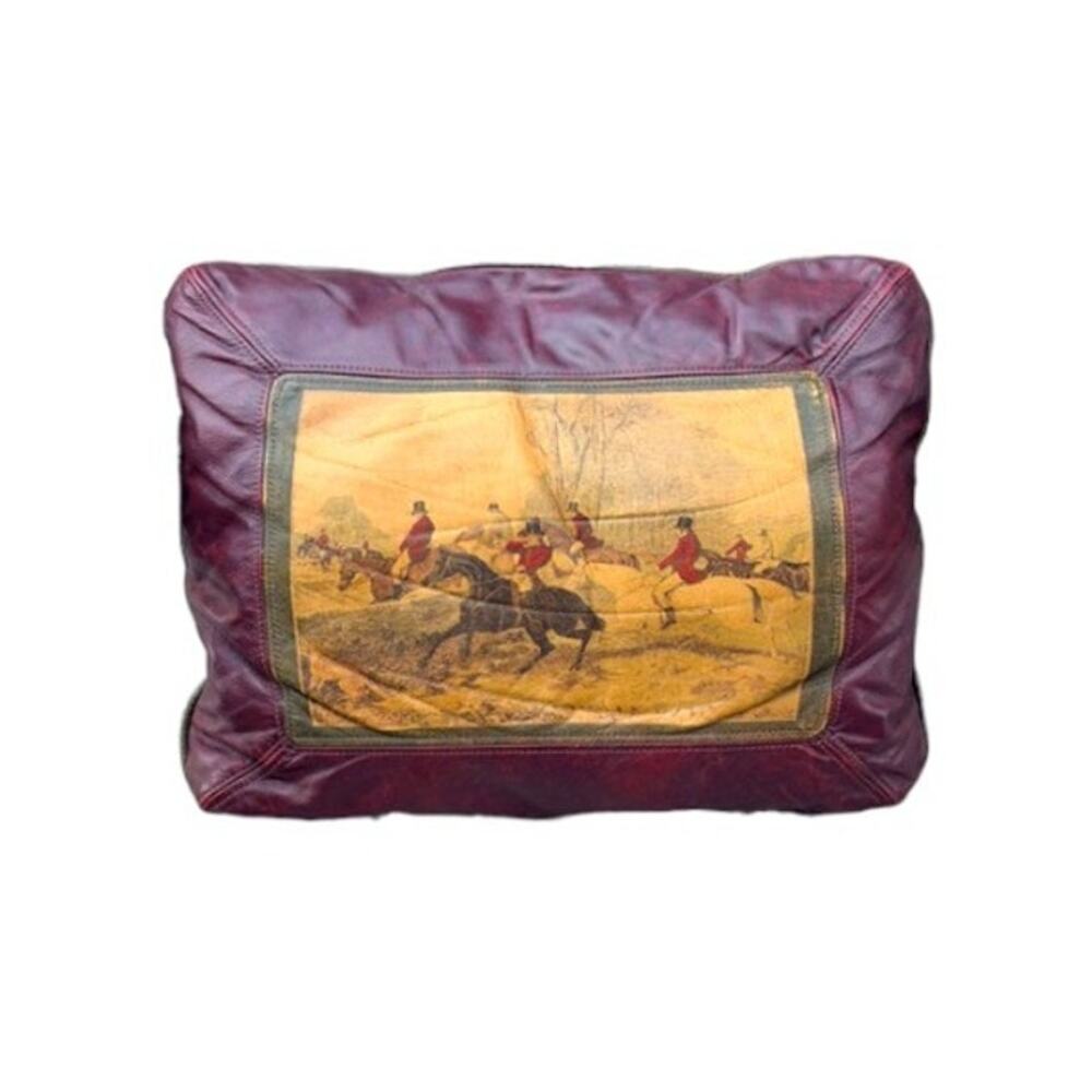 Sweetwater Hunting Over the Wall Burgundy Equestrian Leather Pillow